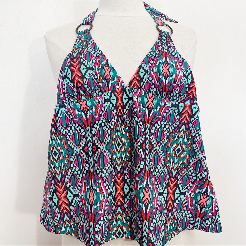 CONVERSE One Star halter ring detail padding elastic back print tankini top S